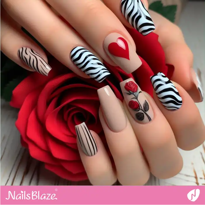Valentine Zebra Pattern Nail Art | Animal Print Nails - NB2453